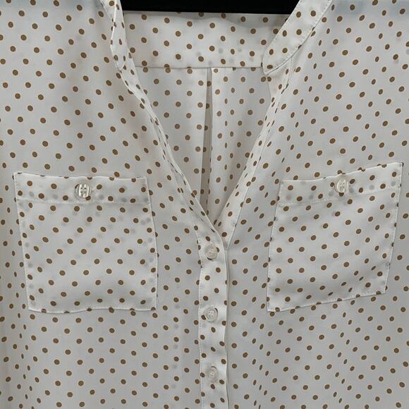Soho New York & Co Womens Large Top 3/4 Roll Tab Sleeve Polka Dots Career Preppy - Picture 4 of 15